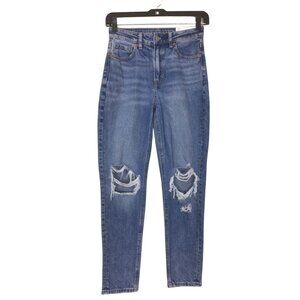 NWT American Eagle Outfitters Jeans Women’s 00 Short Blue Mom Jean Strigid Denim